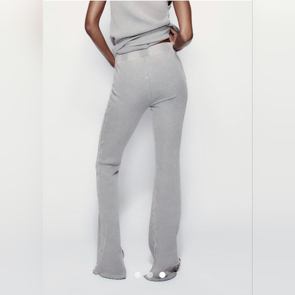 Zara FLARED RIBBED PANTS Gray Marl SMALL - Picture 4 of 7
